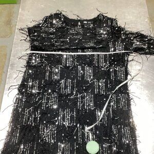 ZARA Black Sequin & Fringe Mini Shift Dress